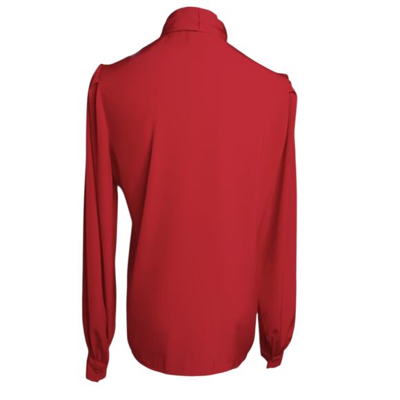 VINTAGE High Neck‎ Blouse Top 6 Pin Tucks Tie Red Dressy Career Office Holiday - Picture 2 of 9